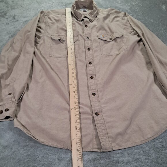 Carhartt Button Down Shirt Men XLT TALL Beige Long Sleeve Relaxed Fit Cotton - Picture 9 of 12